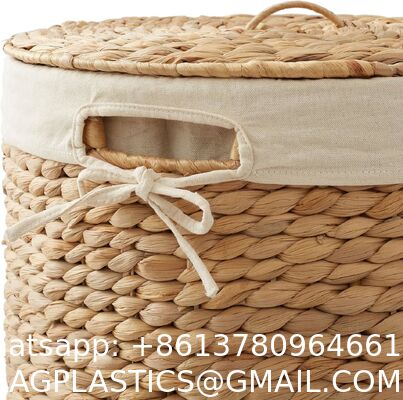 Round Laundry Hamper With Lid And Removable Liner Bag - Natural, Woven Water Hyacinth Wicker Laundry Basket For Clothes And Towels