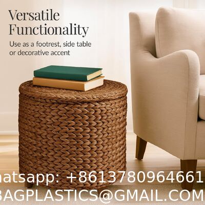 Tall Water Hyacinth Wicker Basket with Handles | Natural, Brown, Natural Bathroom Trash Can Boho Style - Wicker Trash Can With Lid For Household, Kitchen - Removable Liner, Iron Frame