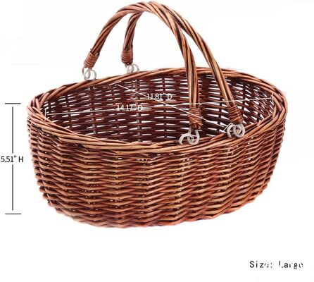 Wicker Picnic Basket With Double Leather Handles, Natural Willow Hamper For Easter Eggs Candy Wine Toy Flower Wedding Gifts