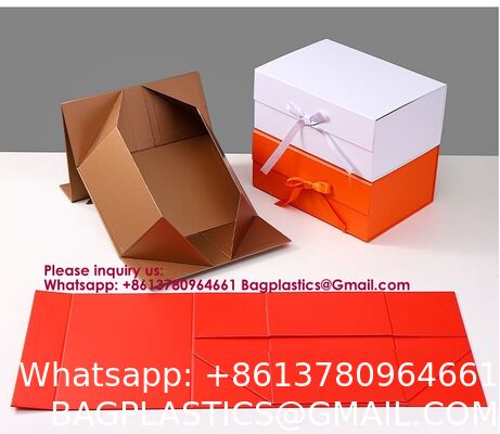 Luxury Foldable Gift Box With Removable Ribbon | Collapsible Box With Magnetic Closure | Weddings, Bridal Showers, Corporate Gifts | 100% Recycled Paper (Medium Large, Metallic Copper)