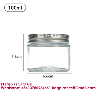 Clear Transparent Glass Cream Jars Metal Lid 4oz Spiral Mouth Aluminum Body Butter For Skin Care Cosmetic, Glass Jars Small Clear Vials with Screw Caps Tiny Containers