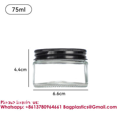 Clear Transparent Glass Cream Jars Metal Lid 4oz Spiral Mouth Aluminum Body Butter For Skin Care Cosmetic, Glass Jars Small Clear Vials with Screw Caps Tiny Containers