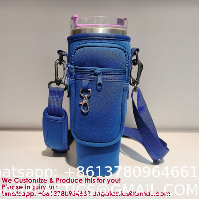 Water Bottle Carrier Bag With Phone Pocket For Stanley 40 & 30 Oz Tumbler With Handle,Pink Insulated Neoprene Cup