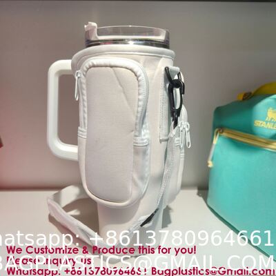 RhineStone Decoration Acessories, Tumbler With Handle,Pink Insulated Neoprene Cup Holder Pouch W/Adjustable Strap For Quencher H2.0 Stanley Cup Accessories