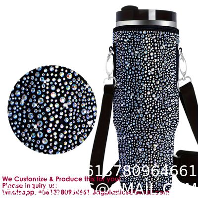 RhineStone Decoration Acessories, Tumbler With Handle,Pink Insulated Neoprene Cup Holder Pouch W/Adjustable Strap For Quencher H2.0 Stanley Cup Accessories