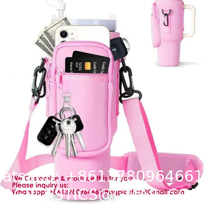 Neoprene 40oz Water Bottle Carrier Bag With Shoulder Strap IPhone Pocket Water Bottle Holder Pouch Stanley Cup Accessories