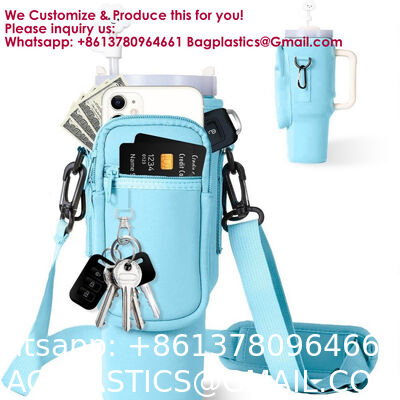Neoprene 40oz Water Bottle Carrier Bag With Shoulder Strap IPhone Pocket Water Bottle Holder Pouch Stanley Cup Accessories