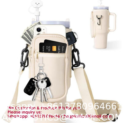 Neoprene 40oz Water Bottle Carrier Bag With Shoulder Strap IPhone Pocket Water Bottle Holder Pouch Stanley Cup Accessories