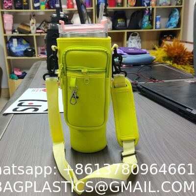 Neoprene 40oz Water Bottle Carrier Bag With Shoulder Strap IPhone Pocket Water Bottle Holder Pouch Stanley Cup Accessories