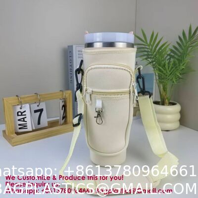 Adjustable Strap Neoprene 40oz Water Bottle Carrier Sleeve Pouch Tumbler Cup Holder Sling Bag With Phone Pocket