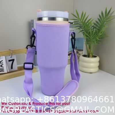 Adjustable Strap Neoprene 40oz Water Bottle Carrier Sleeve Pouch Tumbler Cup Holder Sling Bag With Phone Pocket