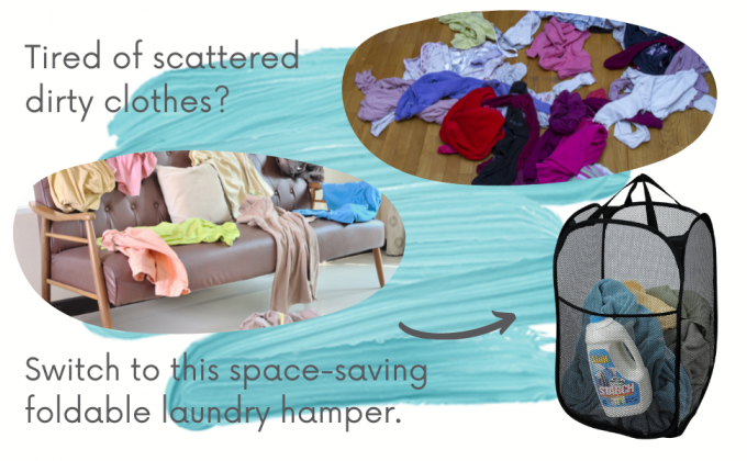 scattered clothes laundry hamper