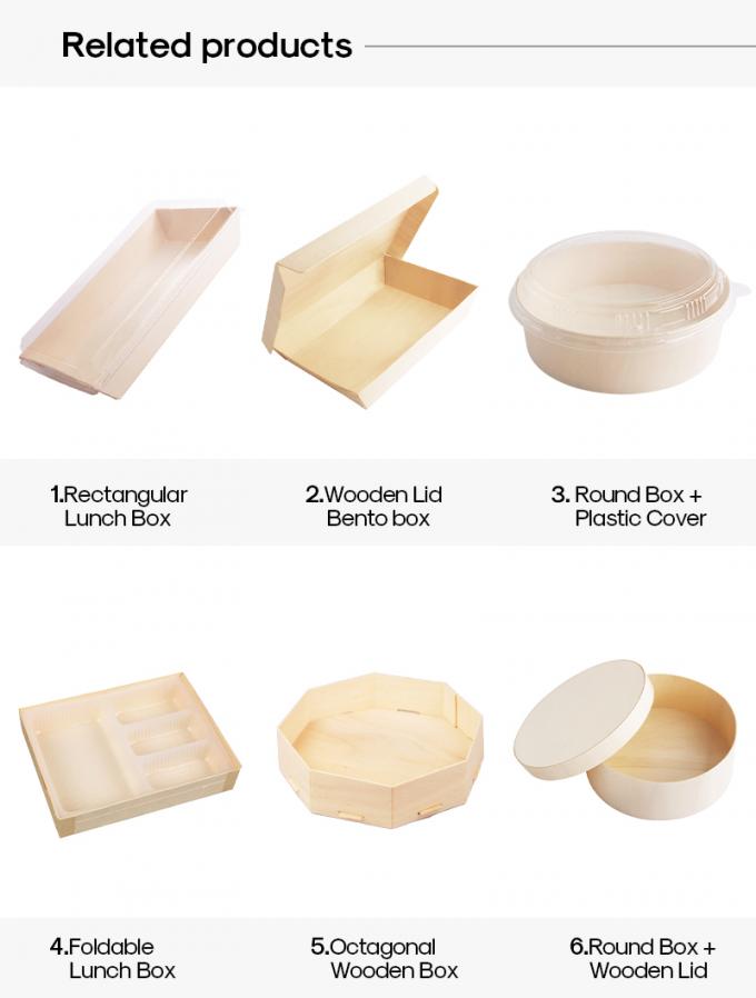 Wooden Food Packaging Box Cake Dessert Container With Plastic Cover, Take Out Pastry Cake Lunch Sushi Tray 19