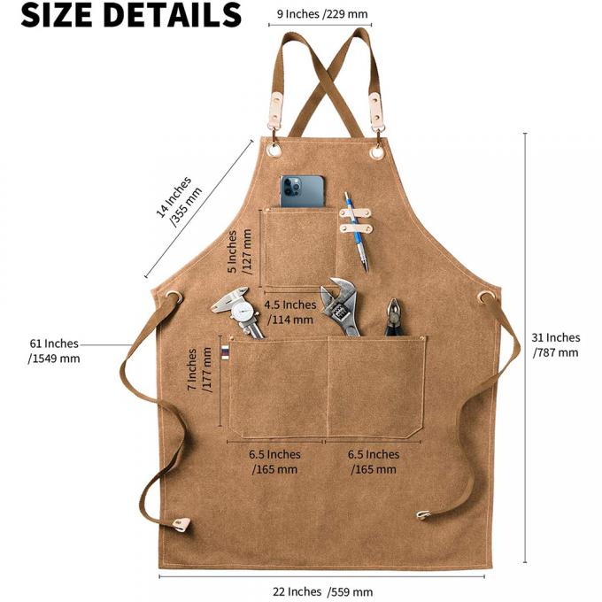 Gardening Work Garden Tools Storage Aprons Waterdrop Resistant Cotton Canvas Cross Back Adjustable Apron 4