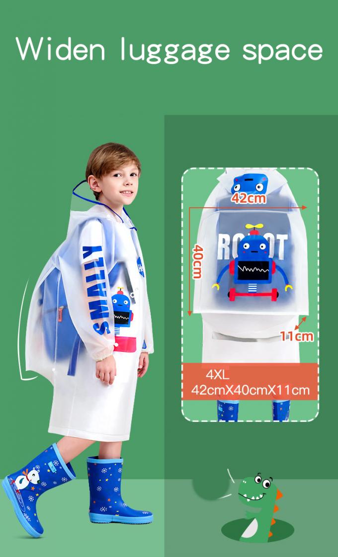 Kids Waterproof Raincoat, Children'S Raincoat Transparent Poncho, Students in school bag raincoat hooded animation 1