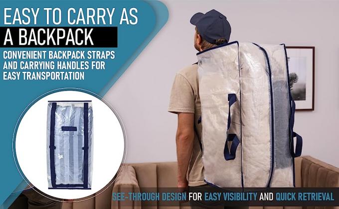 man carrying bag as backpack. easy to carry. convenient carrying handles for easy transportation