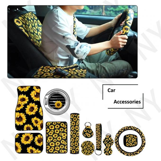 Car Accessories, Sunflower Neoprene Car Accessories Seat Cover And Foot Mat Set 1
