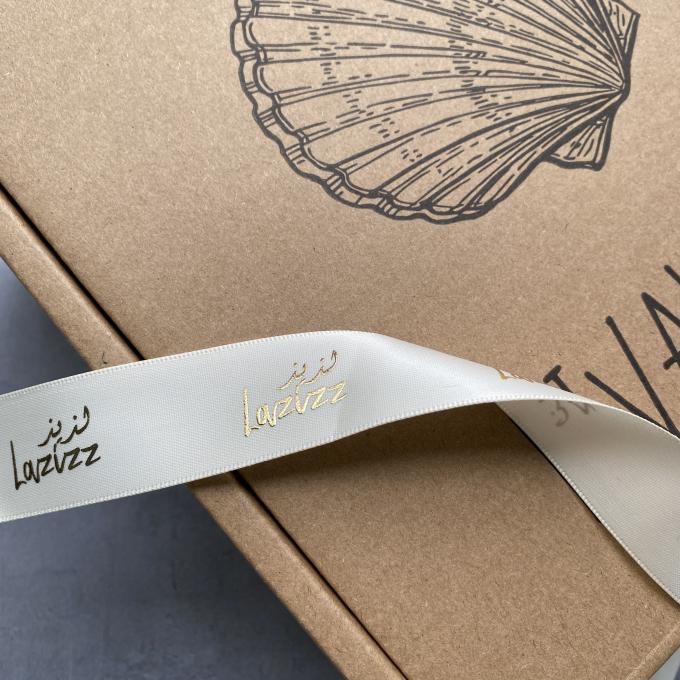 Luxury Gift Wrapping Customized 3D Gold Foil Embossed Printed With Logo Custom Satin Ribbon 2