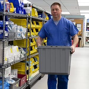 Heavy-Duty Solid Plastic Tote Storage Box With Attached Lid Recyclable Stackable Crate For Logistics And Moving Container 3