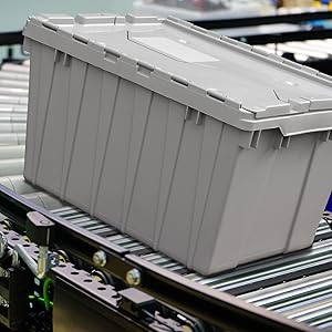 Heavy-Duty Solid Plastic Tote Storage Box With Attached Lid Recyclable Stackable Crate For Logistics And Moving Container 5