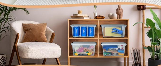 Plastic Storage Bins With Lids Quart Storage Containers With Black Buckle Latch, Stackable Storage Organizers For Home Pantry Office Classroom Organization, Clear 0