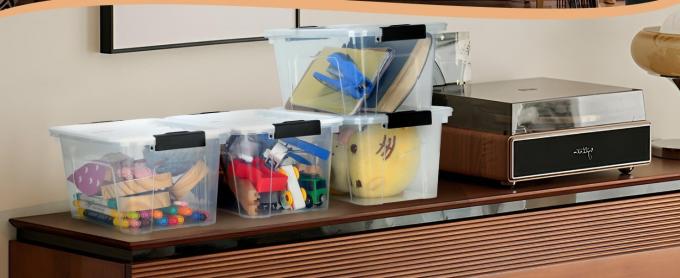 Plastic Storage Bins With Lids Quart Storage Containers With Black Buckle Latch, Stackable Storage Organizers For Home Pantry Office Classroom Organization, Clear 1