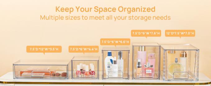 Stackable Storage Drawers,Acrylic Bathroom Makeup Organizer,Plastic Storage Bins For Vanity, Undersink, Kitchen Cabinets, Pantry, Home Organization 0