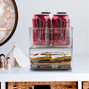 Stackable Refrigerator Organizer Bins Clear Kitchen Organizer Container Bins With Handles Plastic Bags For Pantry, Cabinets, Shelves, Drawer, Freezer - Food Safe 1