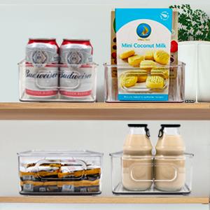 Stackable Refrigerator Organizer Bins Clear Kitchen Organizer Container Bins With Handles Plastic Bags For Pantry, Cabinets, Shelves, Drawer, Freezer - Food Safe 6