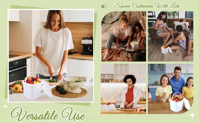 Plastic Deli Containers With Lids Ice Cream Containers Buckets Square Food Storage Containers Freezer Safe For Kitchen Party Drinks Snacks Fruits Desserts 2