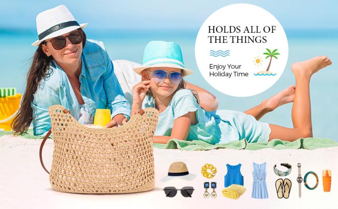 Women Small Straw Bags Summer Beach Tote Bag Handmade Woven Hobo Purse Handbag Customized New Arrival Hand Made Natural Straw Raffia Blue Striped Crochet Beach Bag Crochet Bags Custom Order 2