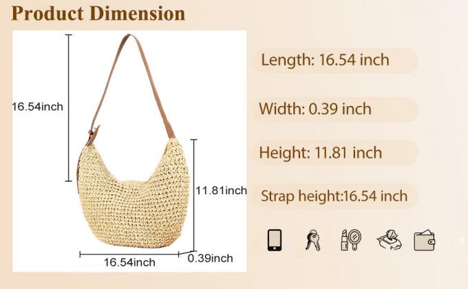Find Similar Icon Summer Beach Holiday Dress Luxury Lady Casual Underarm Handbag Slouch Crochet Straw Raffia Tote Shopping Travel Bucket Bag 0