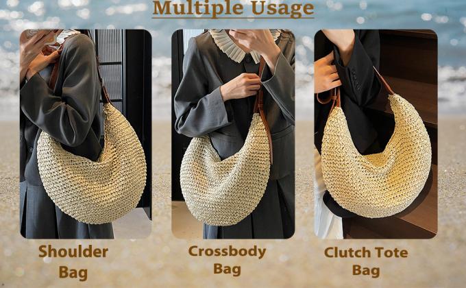 Find Similar Icon Summer Beach Holiday Dress Luxury Lady Casual Underarm Handbag Slouch Crochet Straw Raffia Tote Shopping Travel Bucket Bag 2
