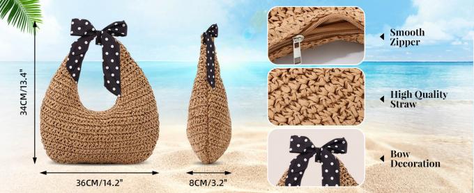 Crochet Raffia Knot Handbags Summer Beach Straw Knot Bag Fashion Summer High Quality Ladies Crochet Raffia Straw Beach Bag Tote Bag Striped Big Hand Bags 1