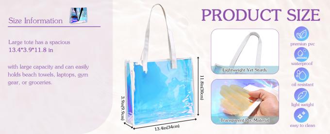 Holographic Clear Tote Bag With Leather Handle Iridescent Beach Totes Shoulder Handbag For Women Summer Pool Party 0