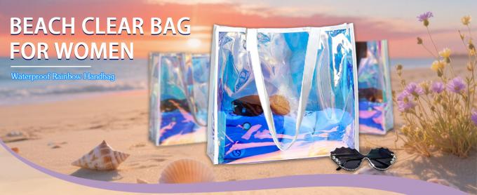 Wholesale Fashion Waterproof Clear Pvc Plastic Iridescent Clear Shoulder Beach Bag Holographic Laser Pvc Tote Shopping Bags 0