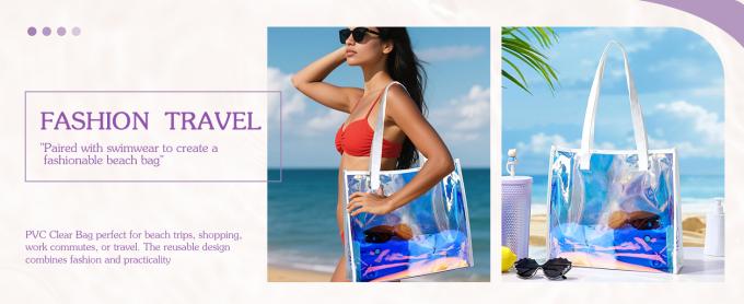 Wholesale Fashion Waterproof Clear Pvc Plastic Iridescent Clear Shoulder Beach Bag Holographic Laser Pvc Tote Shopping Bags 1