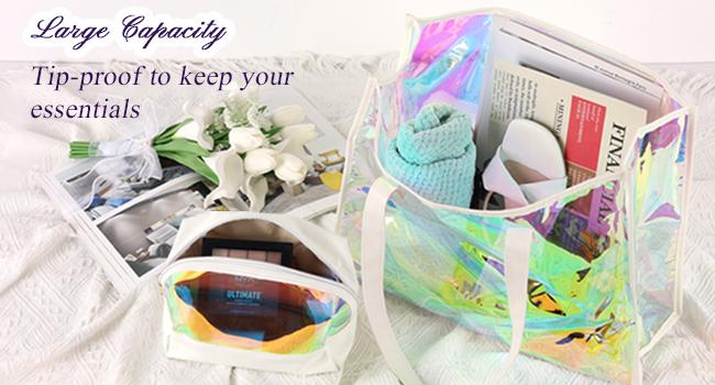 Shiny Plastic Shopping PVC Bag Laser Transparent Holographic Iridescent Womens Beach Fashion Tote Bag With Custom Printed Logo 1