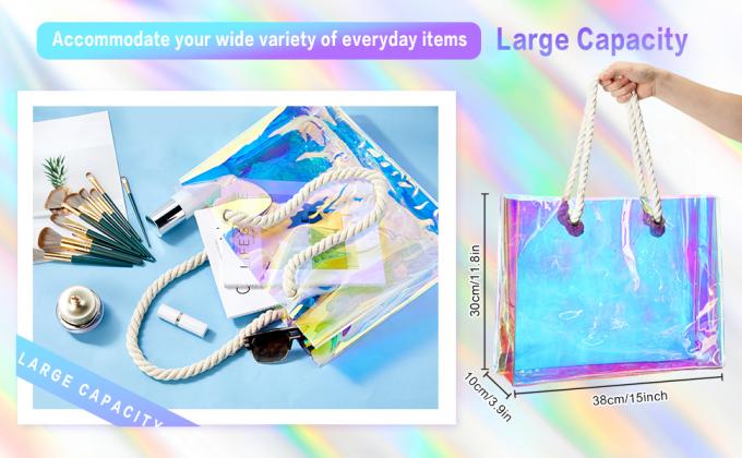 Beach Totes Bags For Women Waterproof Iridescent Shoulder Handbags With Phone Pouch Clear Beach Bag, Foldable & Washable Tote Bag For Work Gym Pool, Travel Wedding, Compatible 1