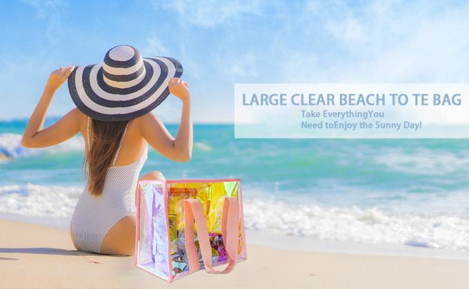 Holographic Iridescent Tote Bag Clear Travel Beach Bag Iridescent Shoulder Bag with Phone Pouch Waterproof Travel Tote for Women Work, Travel, Gym, Beach and Pool 4
