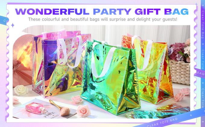 Custom Plastic Tote Bag With Handles Clear Beach Bags Transparent Stadium Bag Holographic Waterproof Versatile Beach Clear Printed Word Tote Bag Work Handbag Shoulder PVC Tote Shopping Bag 7