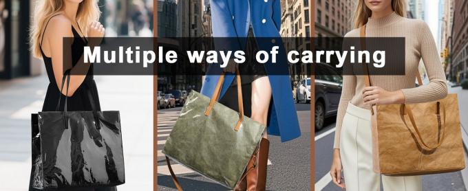 Sustainable Recyclable Tote Bag For Women, TPU Waterproof And Tyvek Paper Material Casual Shoulder Bag Handbag For Work, Travel, Gym 5
