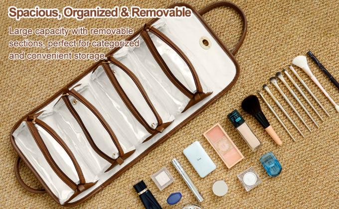 DuPont Travel Folding Storage Cosmetic Bag, pu lether Travel Makeup Organizer Bag, Foldable Toiletry Bag With Detachable Pouches, Large Capacity 4-In-1 Roll-Up Cosmetic Storage With Handle For Women 1