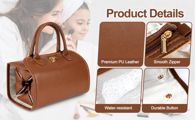 DuPont Travel Folding Storage Cosmetic Bag, pu lether Travel Makeup Organizer Bag, Foldable Toiletry Bag With Detachable Pouches, Large Capacity 4-In-1 Roll-Up Cosmetic Storage With Handle For Women 2