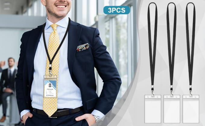 Pack Clear ID Badge Holder With Lanyard Black Lanyards With Vertical Waterproof ID Badge Holder For Office, School, Travel 0