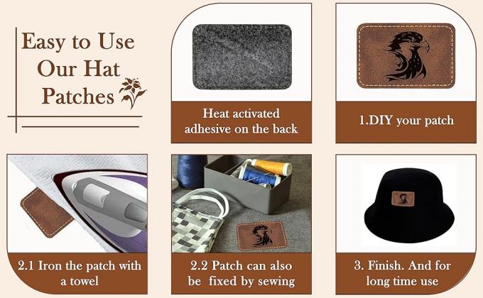 Leatherette Hat Patch With Adhesive, Rectangle Laserable Leatherette Patch, Faux Leather Patches For Hats Custom Fabric Repair Sew Laser Supplies 0