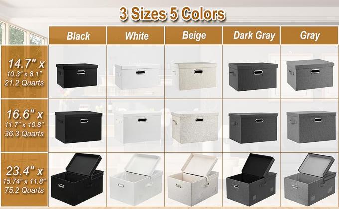 Linen Fabric, Metal Handles Collapsible Stackable Storage Bins With Lids, Packs White Linen Fabric Closet Boxes With Lids, Storage Cube Baskets Container Organizers For Bedroom Office 1