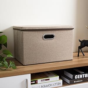 Large jute fabrics Collapsible Storage Bins With Lids Jute Fabric Foldable Storage Boxes Organizer Containers Baskets Cube With Cover For Home Bedroom Closet Office Nursery 0