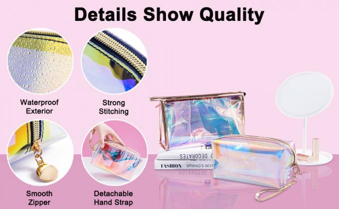 Holographic Makeup Bags Set, Clear Iridescent Cosmetic Bags, Portable Waterproof Toiletry Bag, Travel Zippered Makeup Organizer Cosmetic Pouch for Women, Mothers Day Gifts 2