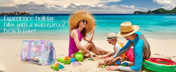 Beach Bag 26L Large Iridescent Waterproof Beach Tote Bag For Women With Zipper & Phone Pouch Sand/Tip-Proof Crossbody 0